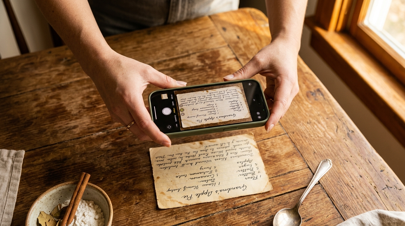 Photographing a handwritten recipe card
