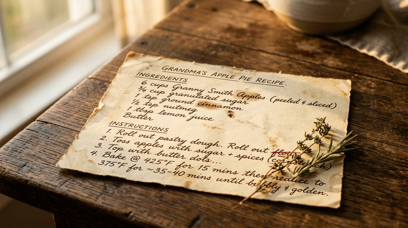 Handwritten heirloom recipe cards